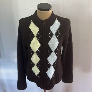 Plush Argyle Zip Up Cardigan